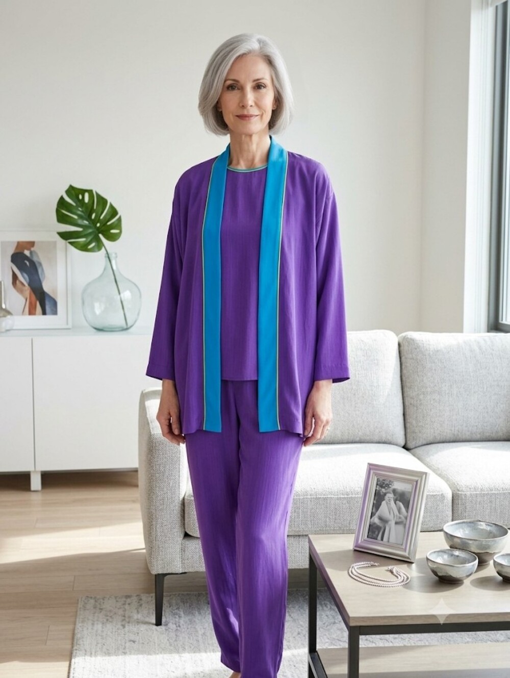 Vintage Peter Popovitch Women's Purple 3-Piece Tunic Lounge set